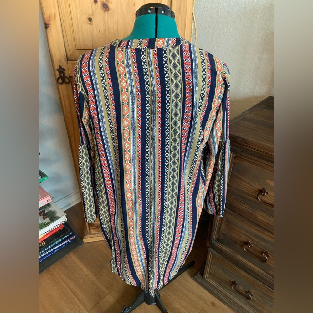 Umgee tunic. Navy, orange & tan stripes